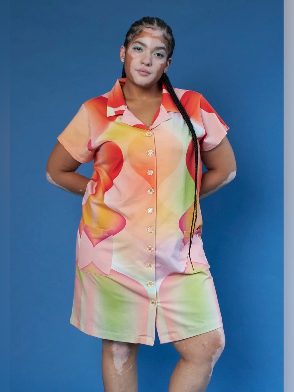 Tamara Malas Yasmine Shirt Dress Size 14/16 Rainbow Energy Button Up Pockets - Picture 2 of 10
